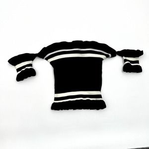 SEEK the Label Ruffle Bandage Top Off the Shoulder Ribbed Striped Shirt Small